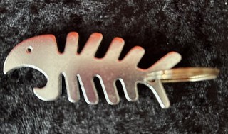 FISH BONE BEER BOTTLE OPENER KEYCHAIN SKELETON ALUMINUM FISHBONE 2 1/2”long
