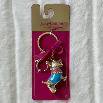 Juicy Couture Scottie Dog Bow Keychain Purse Charm Rhinestones Gold Toned Yorkie