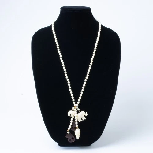 Signed Miriam Haskell Vintage Designer Elephant Necklace Cream & Gold Beaded