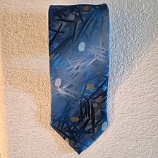 Wembley Woven Abstract Tie Blue Gray Gold Classic Silk Made In USA
