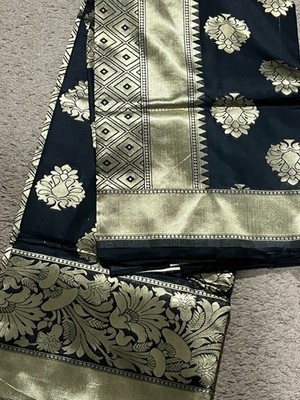 Indian Silk Sari | Banarasi  Silk saree | Wedding Party wear sari | Black Silk