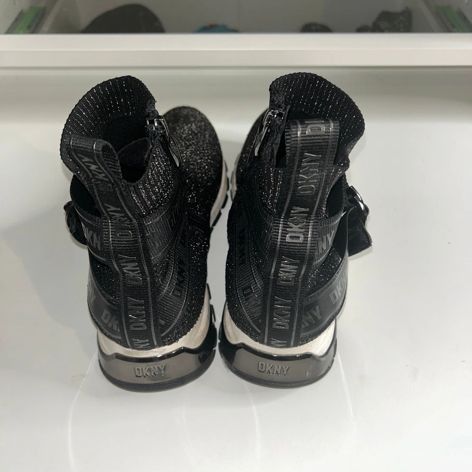 DKNY Glitter Sock Sneakers Black Knit Ankle Shoes – Women’s Size 10M Slip-On - Image 3 of 4