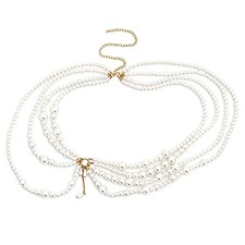 Pearl Waist Chain Belt,Multi Layered Long Metal Big Pearl Layered Gold Belly ...