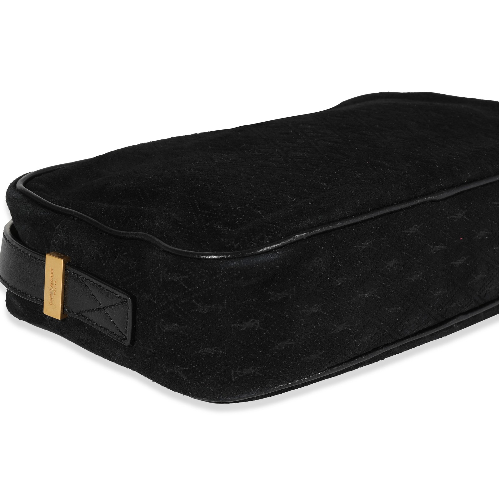 Borsa per fotocamera Saint Laurent nera in camoscio e pelle con monogramma all over