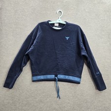 Under Armour Women Sweatshirt S Blue Project Rock Cropped Logo Drawstring Loose