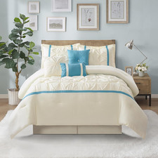 Beige Blue 7-Piece Queen Comforter Set with Pillows  Shams