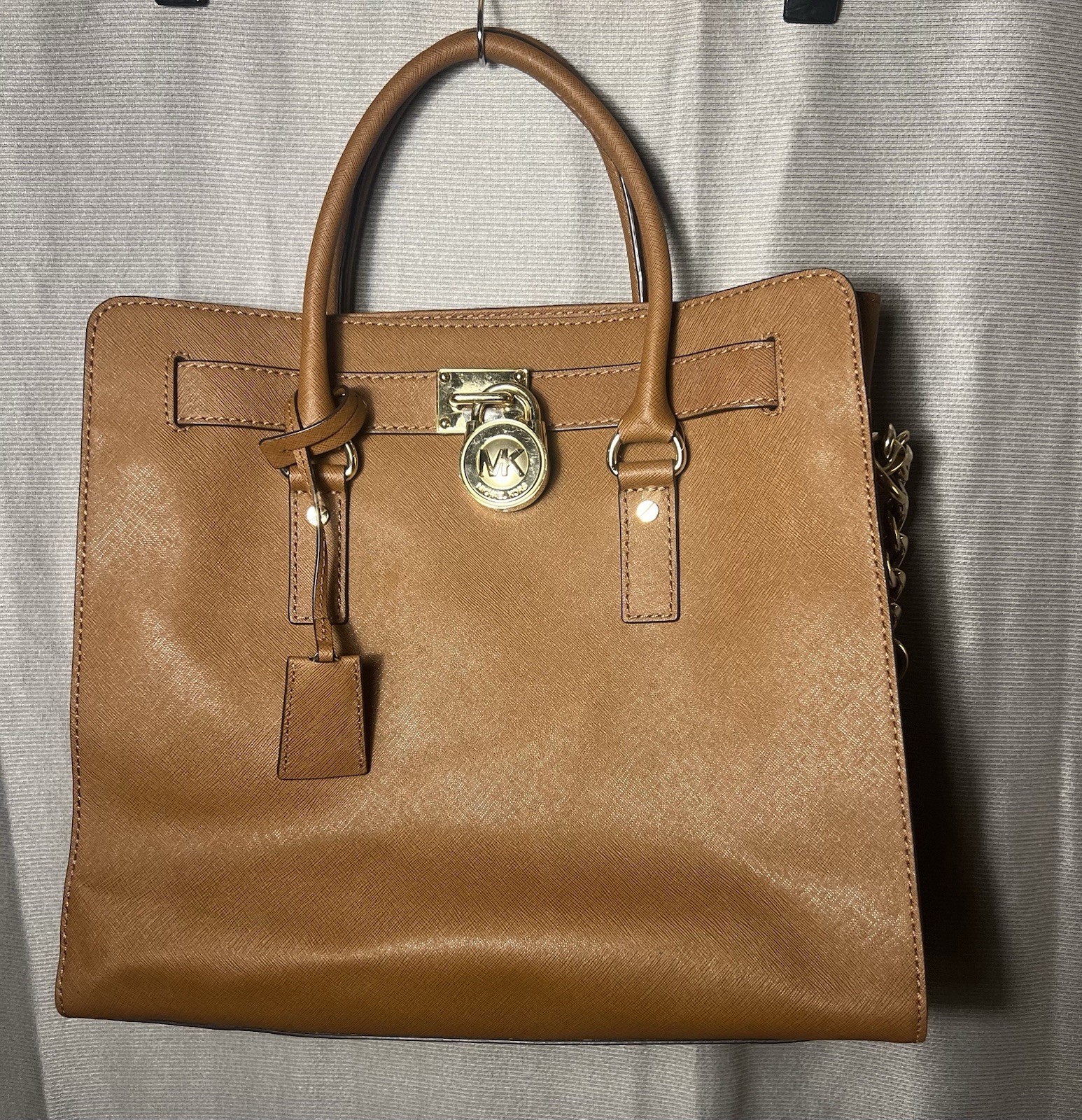 Michael Kors MK Hamilton Leather Tote Shoulder Handbag Cognac Brown