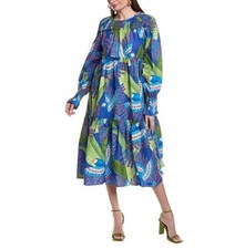 Farm Rio Blue Macaw Parrot Maxi Dress Long Sleeve Tropical Colorful Sz Small
