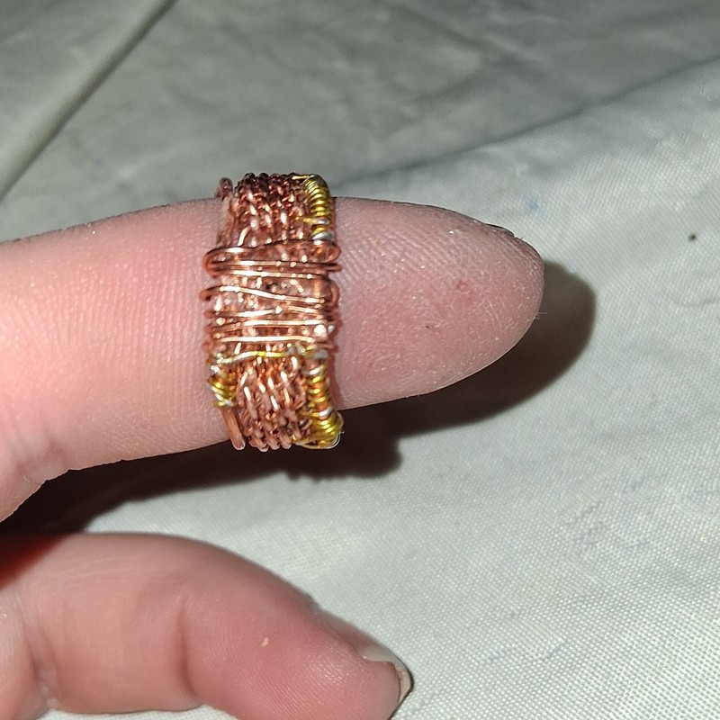 Hand Woven Copper and Gold Ring Size 7 Vintage Style Jewelry Handmade Unique New