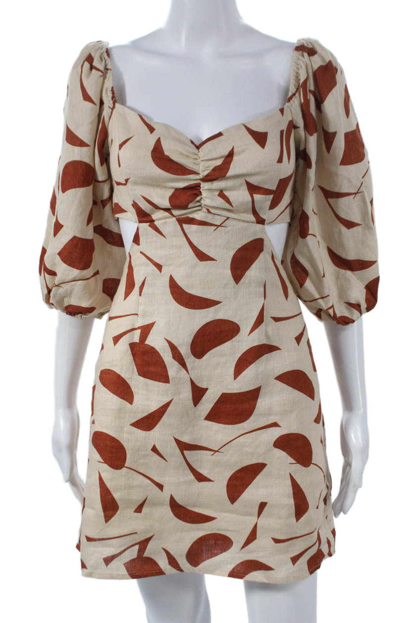 ASTR Women Mini Linen Dress Beige Sweetheart Neckline Half Sleeve Zip Size SFree Shipping in US $100+ Orders | $6.95 Orders Below