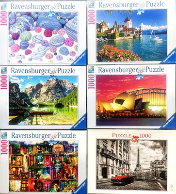 Konvolut 6 x Puzzle 5x1000 Teile Ravensburger Softklick, 1 x 999  Eiffelturm