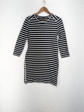 J Crew Womens T Shirt Dress Black White Stripe Jewel Neck 3/4 Sleeve Zipper S