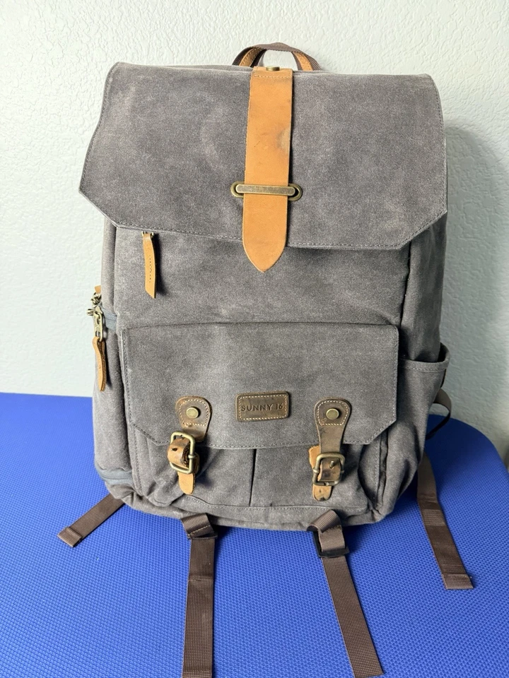 SUNNY 16 Bolsa para Cámara Mochila Voyager DSLR Impermeable Lona Encerada y Cuero USB Foto 2 de 4