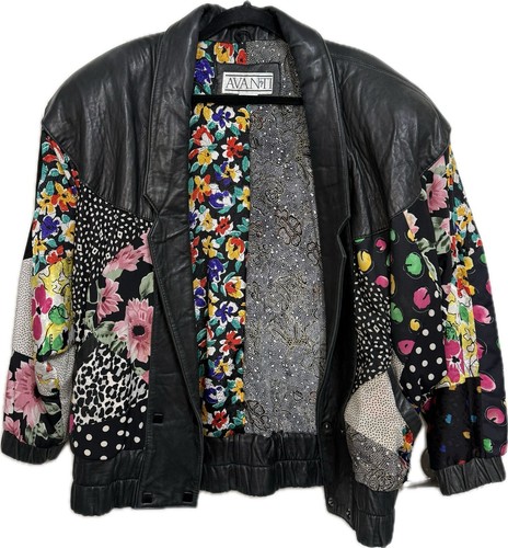 Vintage Avanti Jacke Damen L Leder Bomber 90er Satin Blumen Goth Cottage Core - Bild 3 von 8
