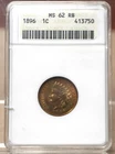 1896 INDIAN CENT ANACS MS62RB 413750 - OLD HOLDER - NICELY TONED