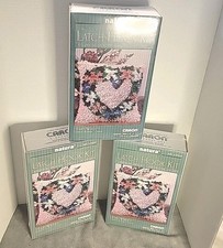 3x Heart Flower Wreath Latch Hook Kit Caron Natura P435 12" X 12" NOS Sealed