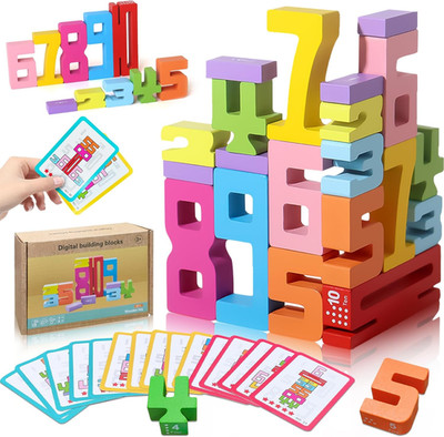 Wooden Number Building Blocks - 20Pcs Stacking for 3+ Years Old Kids, Digital Bu