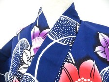 JAPANESE KIMONO YUKATA BLUE 139.5cm 4 ft 7 in COTTON AA7942