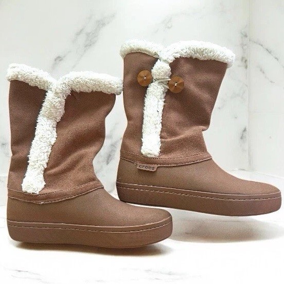 Women's Size 6 Modessa Suede Boots - Tan White Winter Hiking Rain Snow Boots  -image