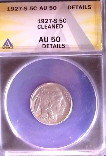 1927-S BUFFALO NICKEL 5C , ANACS AU50 CLEANED