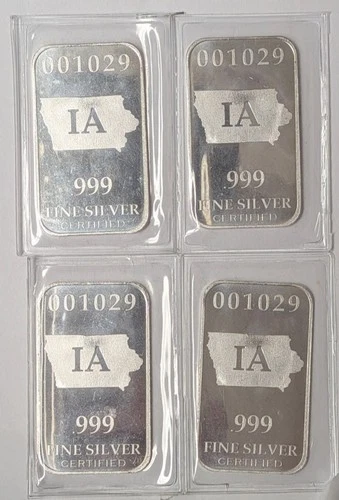 4X 1/2 Troy Oz .999 Fine Silver Iowa State Bar - Lot of 4 - A774