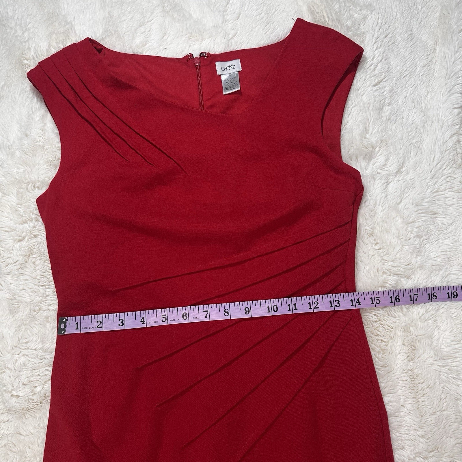 Cache Vintage Solid Red Asymmetrical Neckline Coc… - image 5