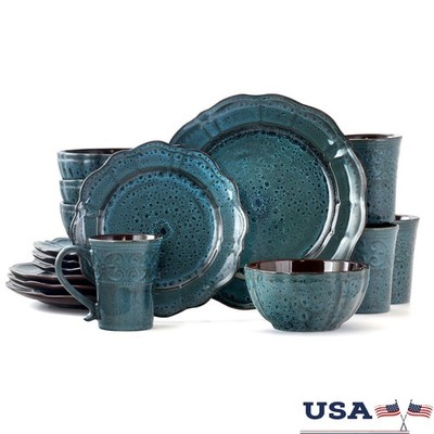 16 Piece Round Stoneware Dinnerware Set Dinner Plates Mugs Bowls Microwave Safe