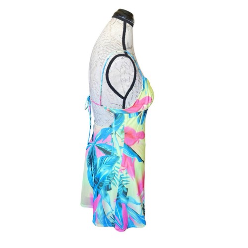 Mini Vestido Bershka Para Mujer Cami Talla Mediana Tropical Floral Playa Resort Vacaciones - Imagen 2 de 17