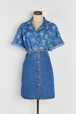 90s Medium Wash Denim Button Front Mini Skirt L