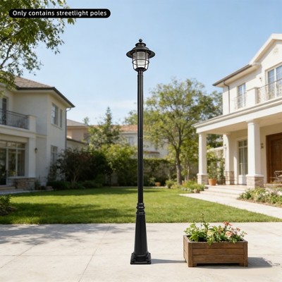 Outdoor 3-Section Light Post 2.4M Q195 Iron Galvanized Black With Ground Cage