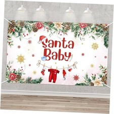 Christmas Baby Shower Backdrop Banner, Santa Baby Xmas Tree Snowflake 6x3.6ft