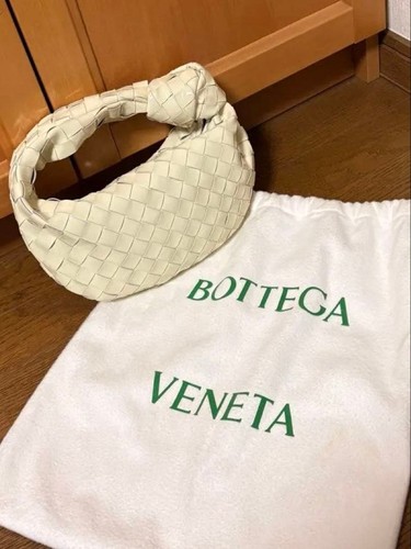 Bottega Veneta Mini Jodie Enamel Cream Leather Handbag with Dust Bag