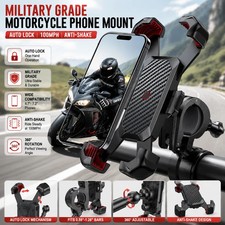 Motorcycle Phone Mount Auto Lock 100mph Military Anti-Shake Bike Phone Holder US