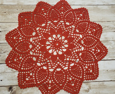 Brand New Hand Crochet Round Red Doily Home Comfort 12" Cotton