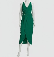 Siena Women's Green V-Neck Faux-Wrap Midi Bodycon Dress Size 4