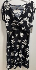 NWT Chaps Black & White Floral A-Line Midi Dress Women's Size L Casual Workwear