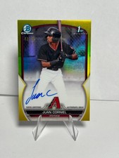 Juan Corniel 2023 Bowman Chrome 1st Yellow Refractor Auto #'d /75