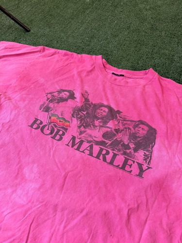 Bob Marley Mens Pink Tie Dye Vintage Y2k T Shirt 3XL Reggae Spell Out FLAWSa