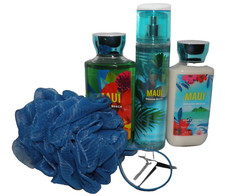 Bath  Body Works MAUI HIBISCUS BEACH MIST GEL LOTION SPONGE 4 PIECE GIFT SET 