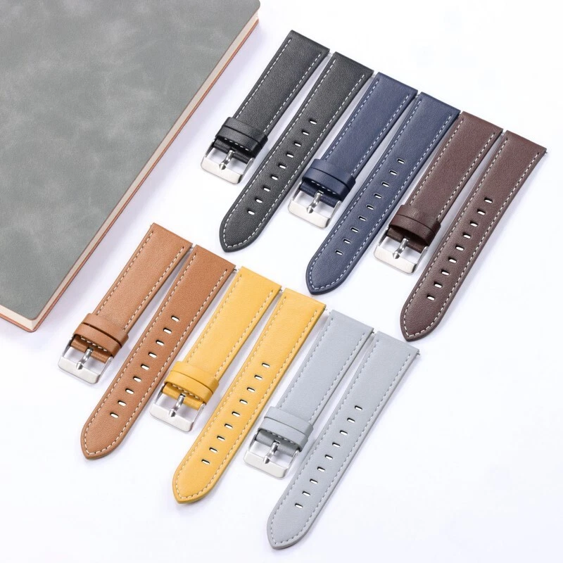 Correas de reloj planas de cuero premium vintage correa universal de liberación rápida 20 22 mm Foto 4 de 4