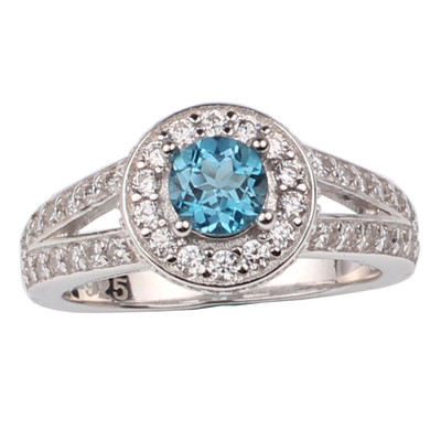 5mm Natural Blue Topaz Sterling Silver Ring Women Wedding Design Jewelry