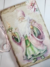 Junk Journal Blank Booklet "PASTEL CHRISTMAS"Pink Holiday LG 8.5"x5.5" 40pgs