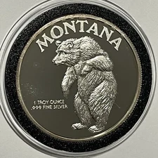 Montana Statehood Centennial Bear Proof Coin 1 Troy Oz .999 Fine Silver Round