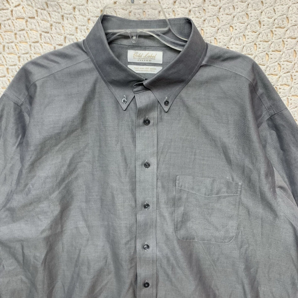 Camisa social masculina Rountree & York etiqueta dourada tamanho 17.5 35 ajustada cinza sem ferro - Imagem 2 de 4