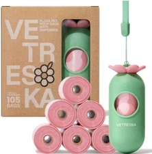 VETRESKA Dog Poop Bag Dispenser 105 Lavender Scented 9"x13" Pink/Green