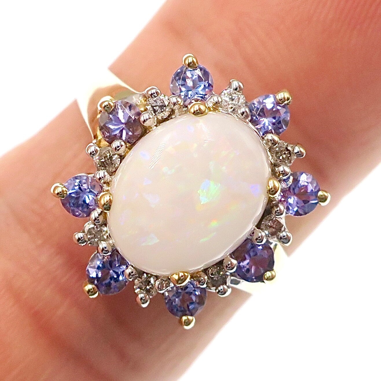 10k Solid Yellow Gold Natural Opal Tanzanite Diam… - image 1