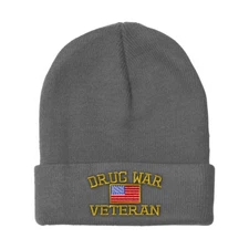 Beanies for Men American Veteran Drug War A Embroidery Flags Acrylic Skull Cap