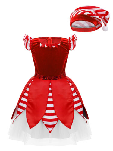 Kids Girls Sequins Striped Dancewear Costume Christmas Mesh Tutu Dress Leotard - Picture 155 of 185