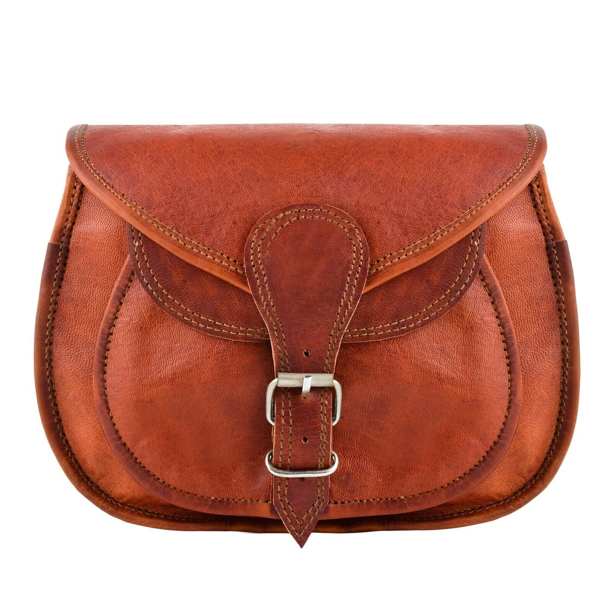 Women Brown Leather Bag With Adjustable Strap Curved Handmade Bag
