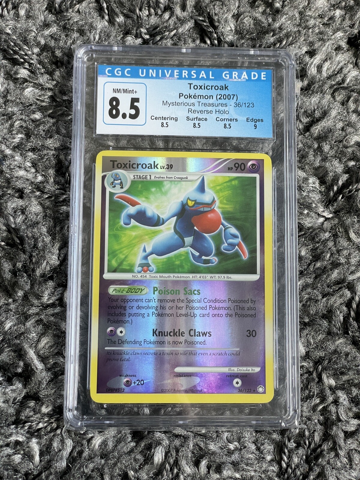 Pokemon Toxicroak Reverse Holo #36 Mysterious Treasures 2007- CGC 8.5 - PSA BGS